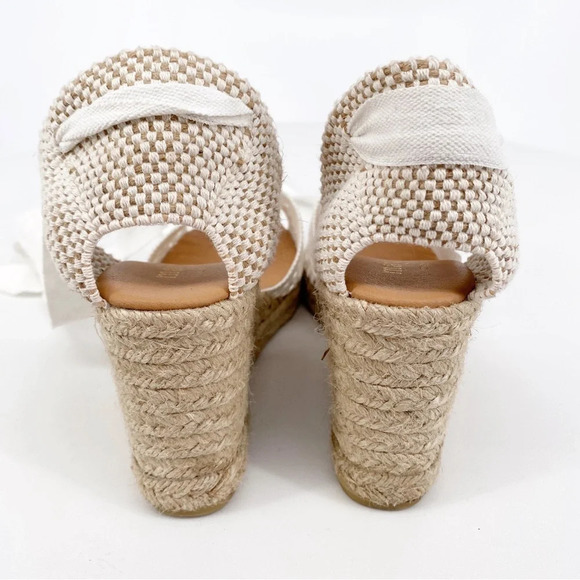 MAYPOL x Anthropologie | White Crochet Lace Up Espadrille Wedge Heel Sandals | 9 - Picture 9 of 13